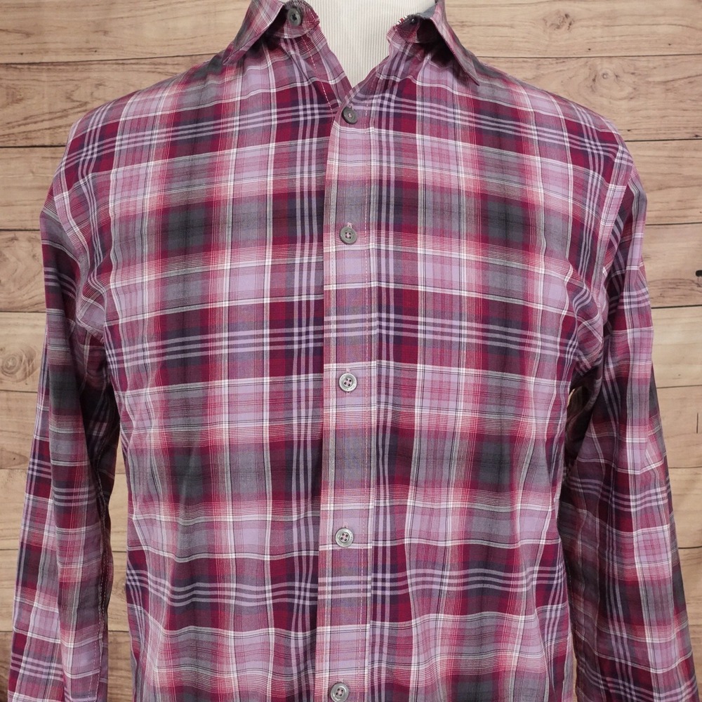 Flag & Anthem Shirt Mens L Purple Plaid Cotton Long Sleeve FA17WS534 Excellent